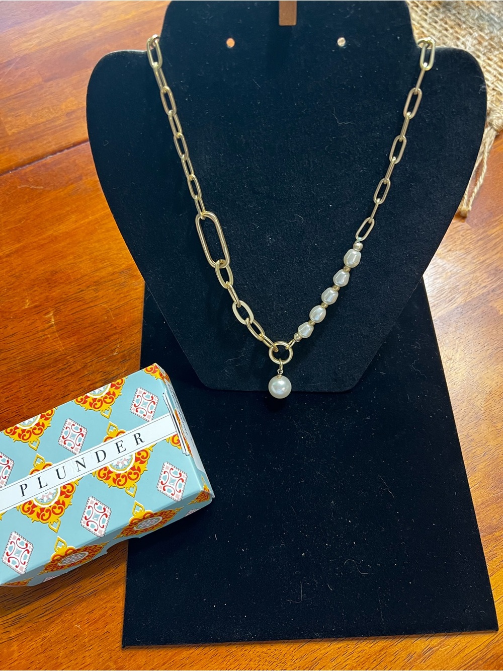 Plunder Gold-Tone Chain Necklace with Pearl Accent